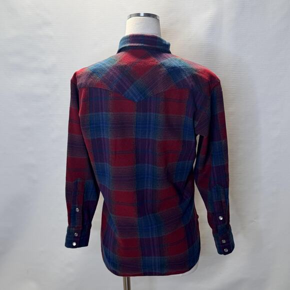 Vintage Pendleton Shirt Womens Medium Red Blue Plaid Wool Western Snap Front 70s - Picture 3 of 15
